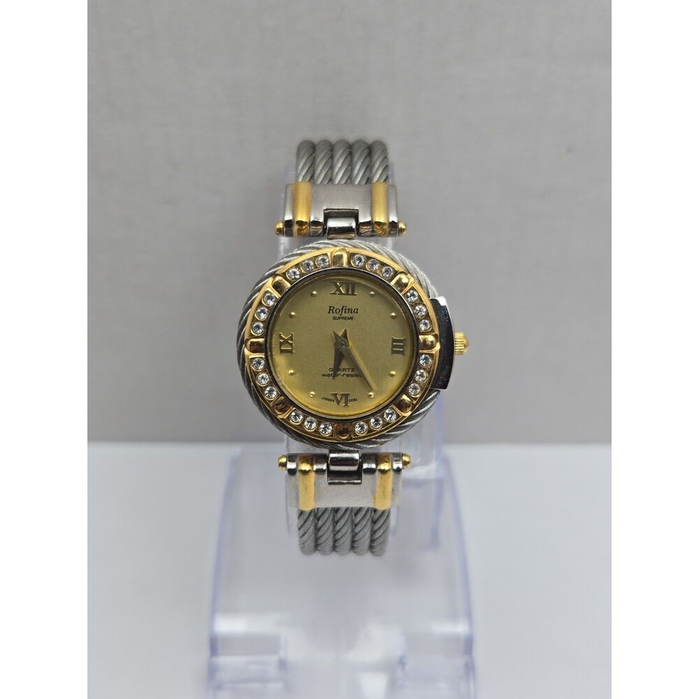 Vintage Rofina Supreme 22K Gold Plated Cable Bracelet Quartz Watch New Battery